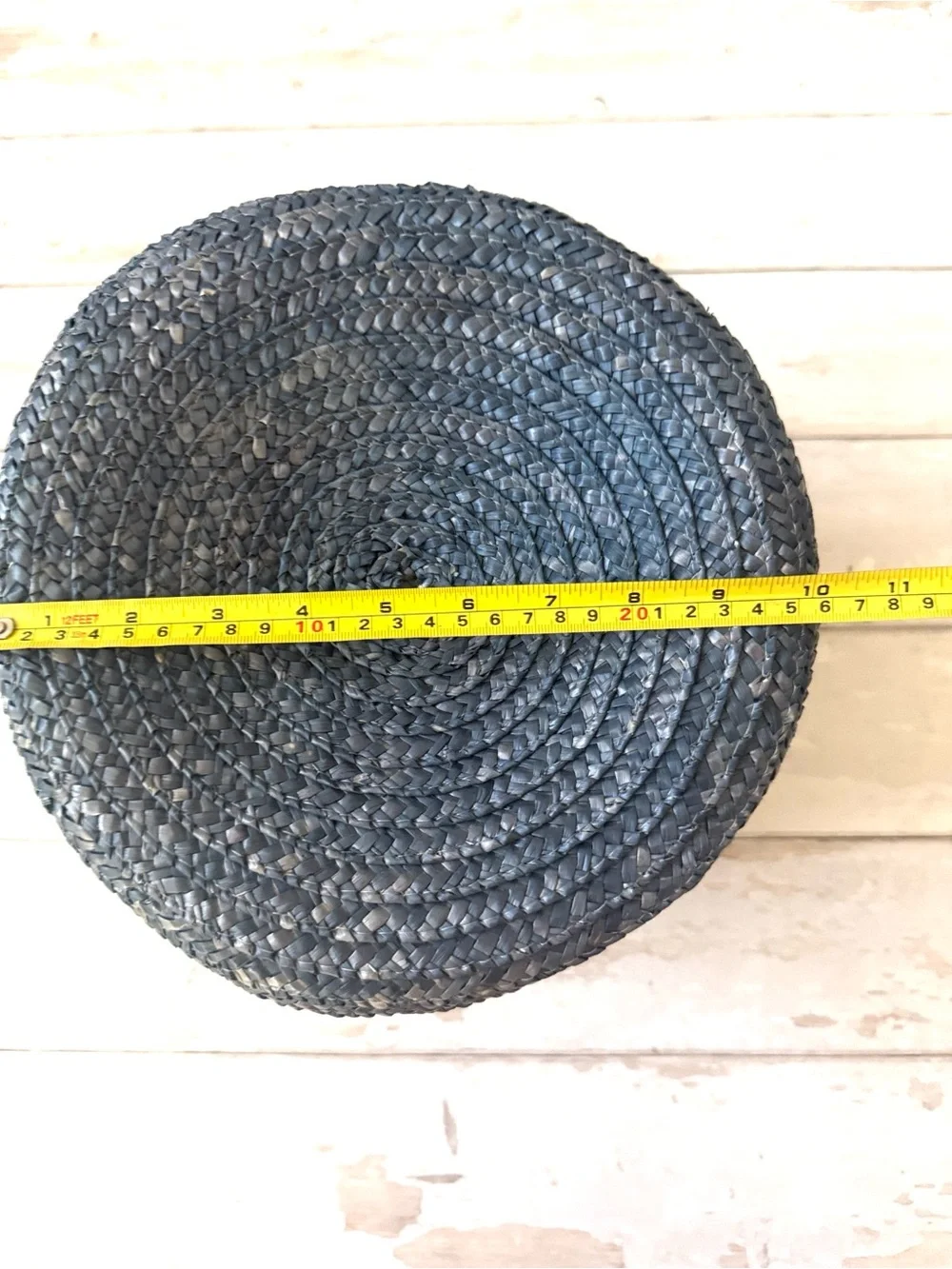 Blue Green Wicker Storage Basket with Lid Ombré Stripes 10x10x10in
